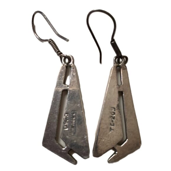 Vintage silver and abalone Mexican dangle earrings stamped 925 Mexico TC-209 - Picture 7 of 12